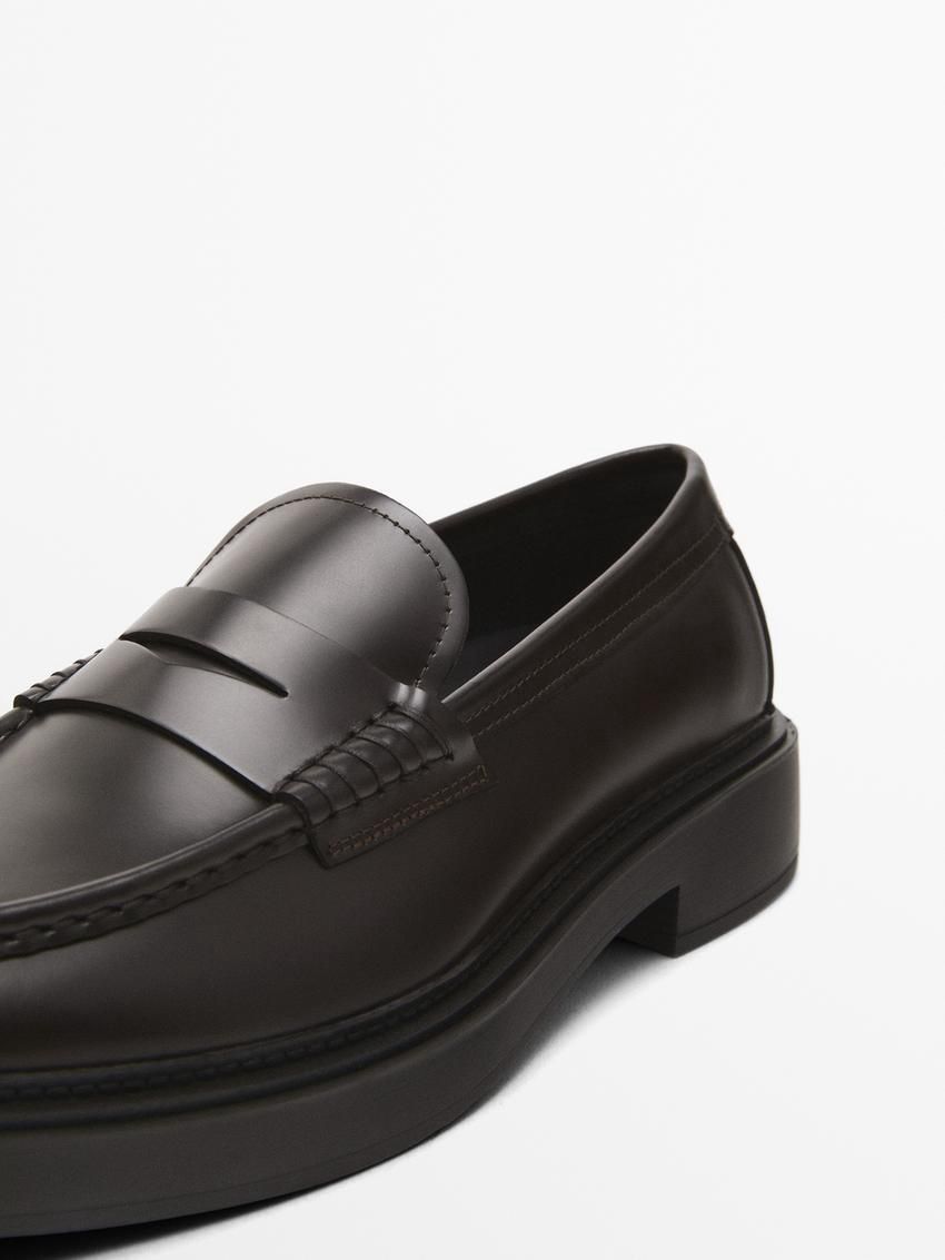 Massimo Dutti Leather Penny Men Loafers Dark Brown | US-RW8903472