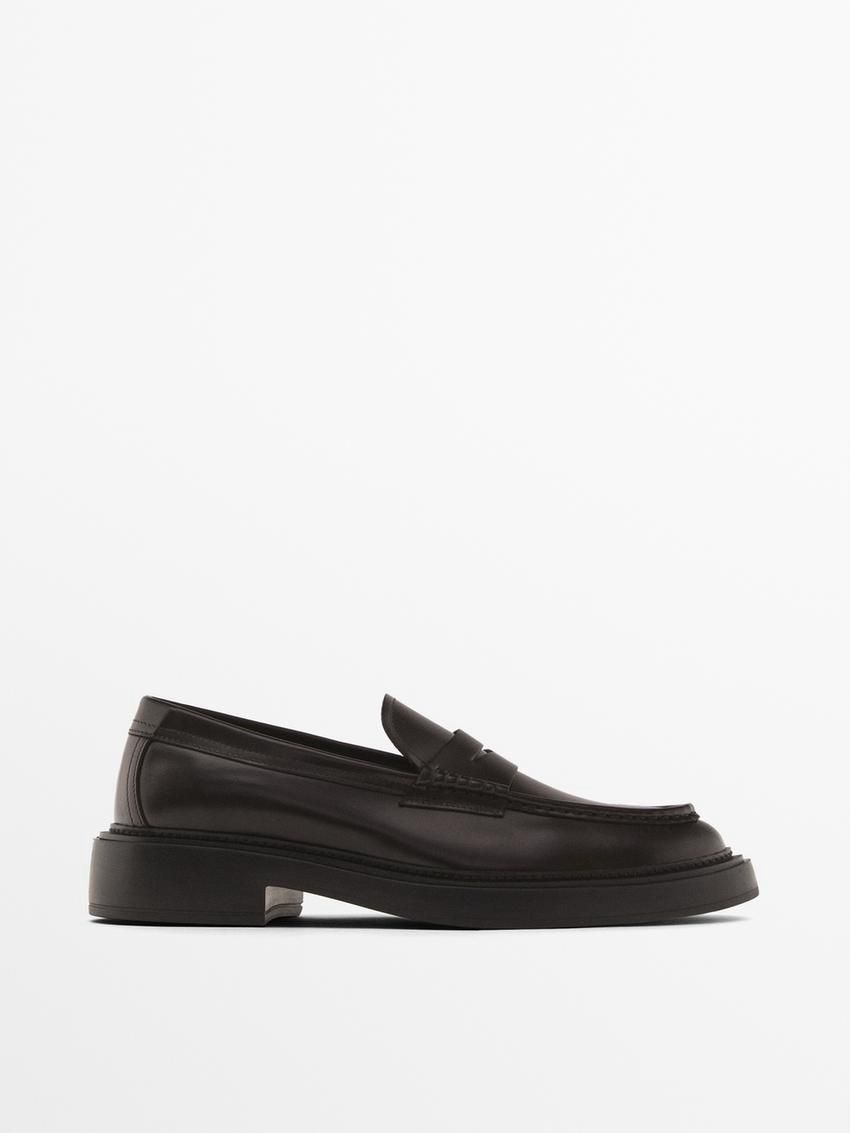 Massimo Dutti Leather Penny Men Loafers Dark Brown | US-RW8903472