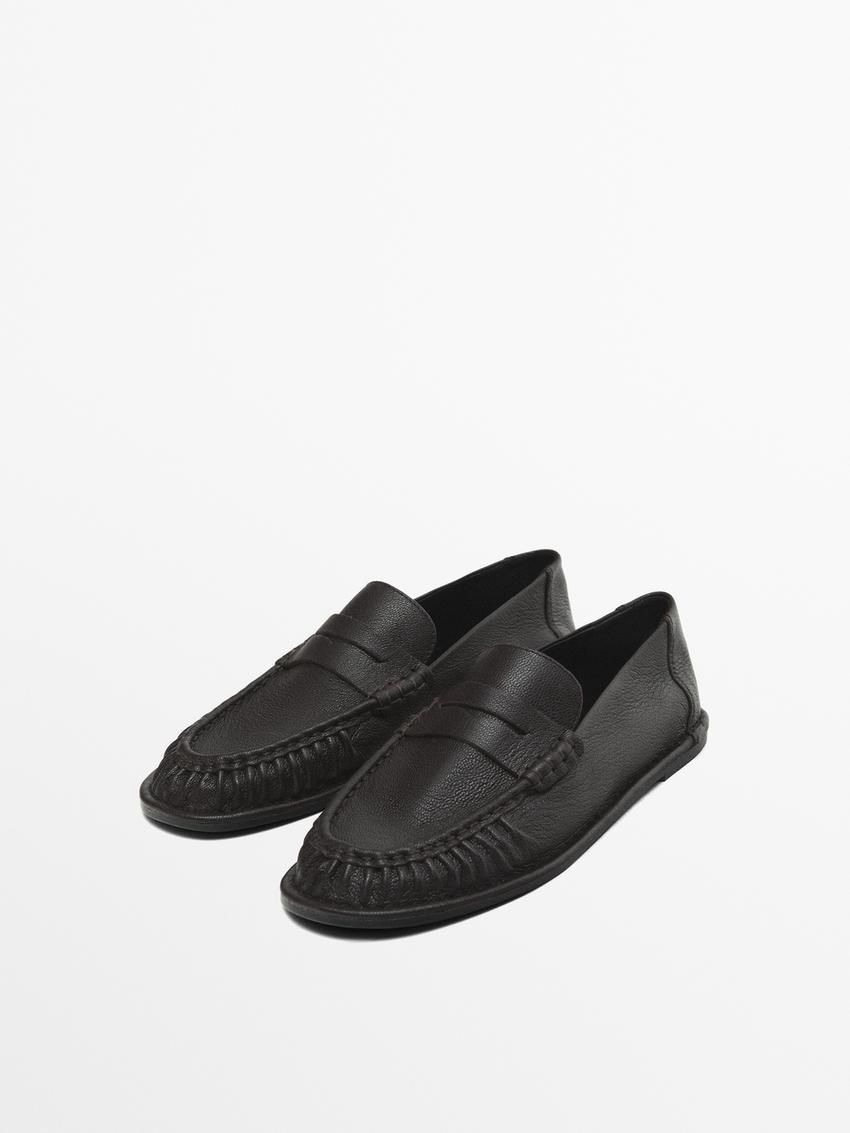 Massimo Dutti Leather Penny Women Loafers Black | US-IF5197463
