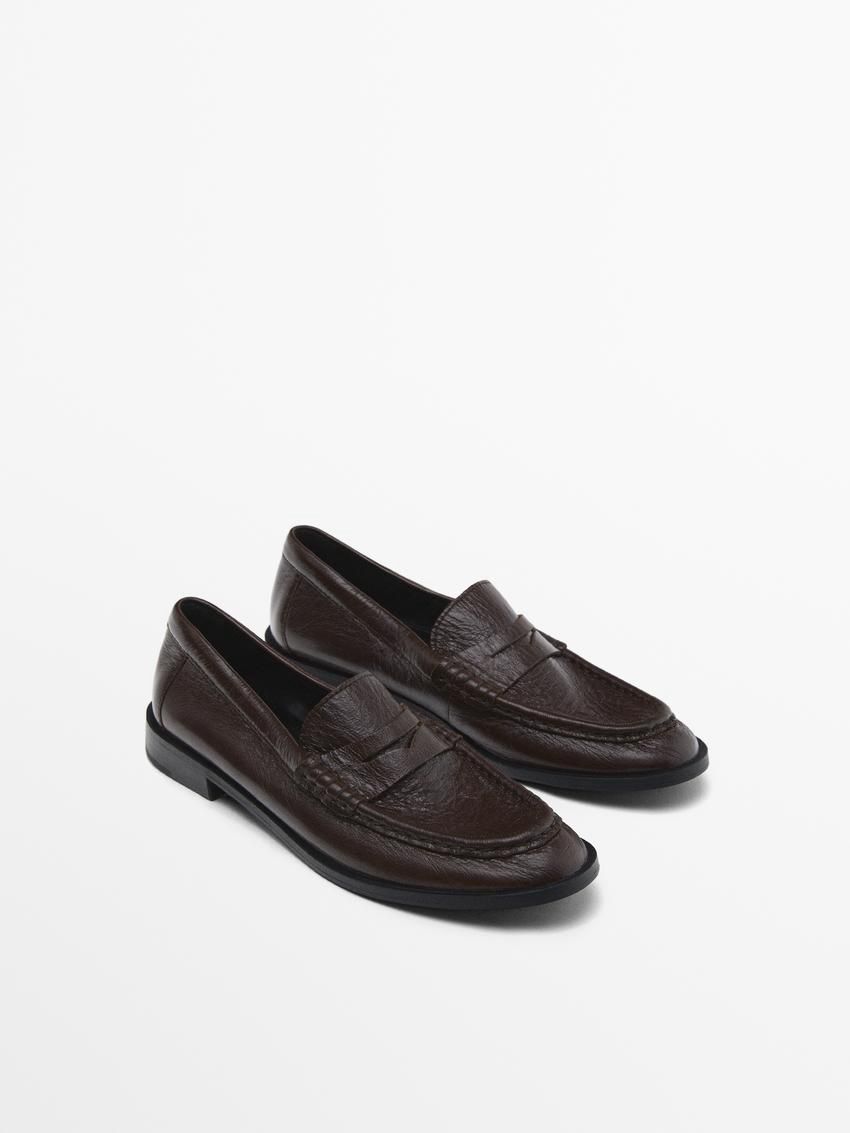 Massimo Dutti Leather Penny Women Loafers Dark Brown | US-WU0915462