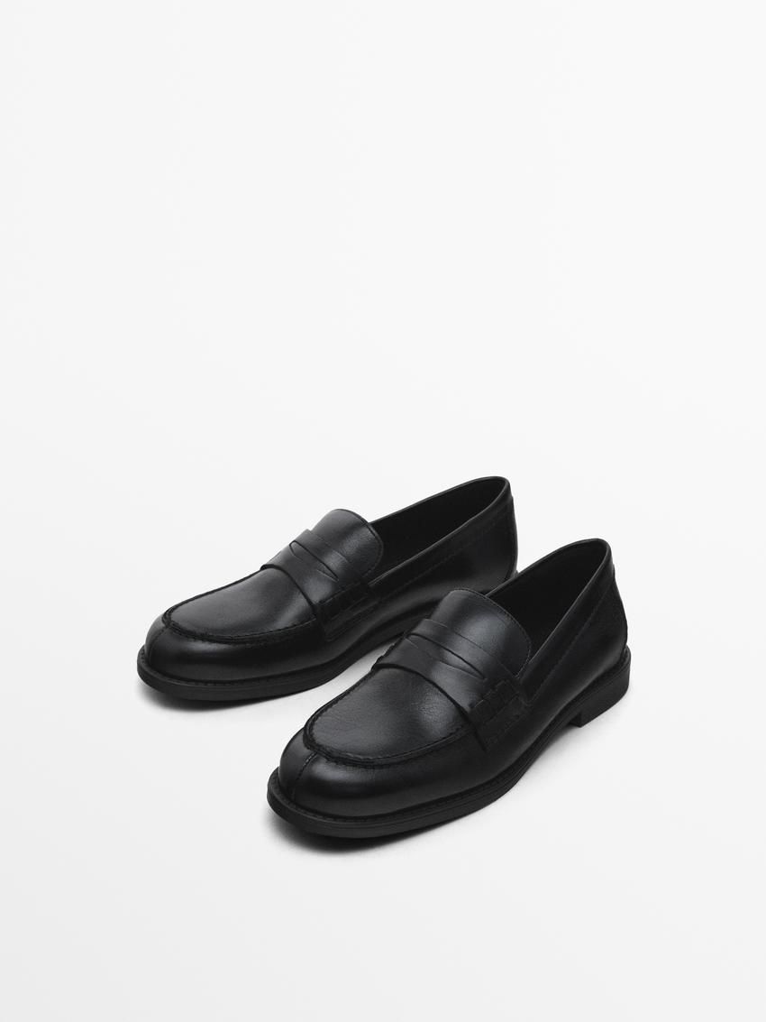 Massimo Dutti Leather Penny Women Loafers Black | US-QG4130562