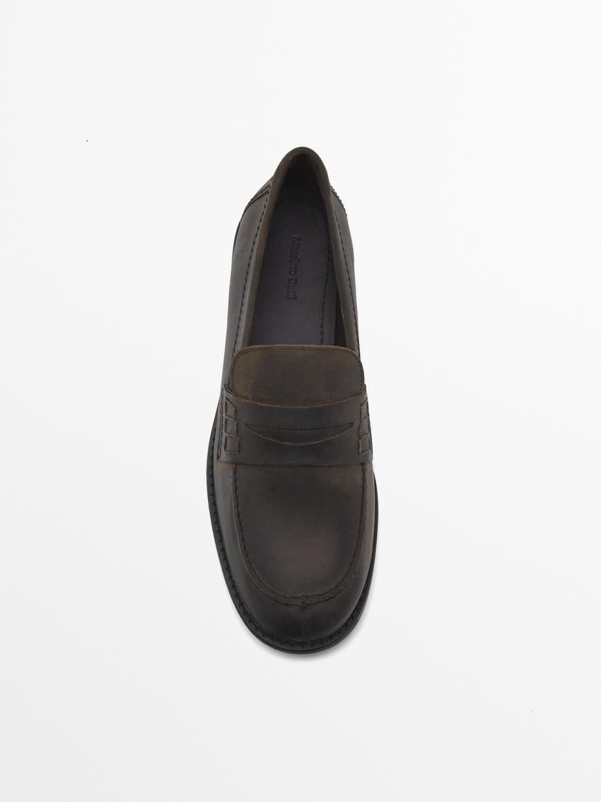 Massimo Dutti Leather Penny Women Loafers Dark Brown | US-AV7513089