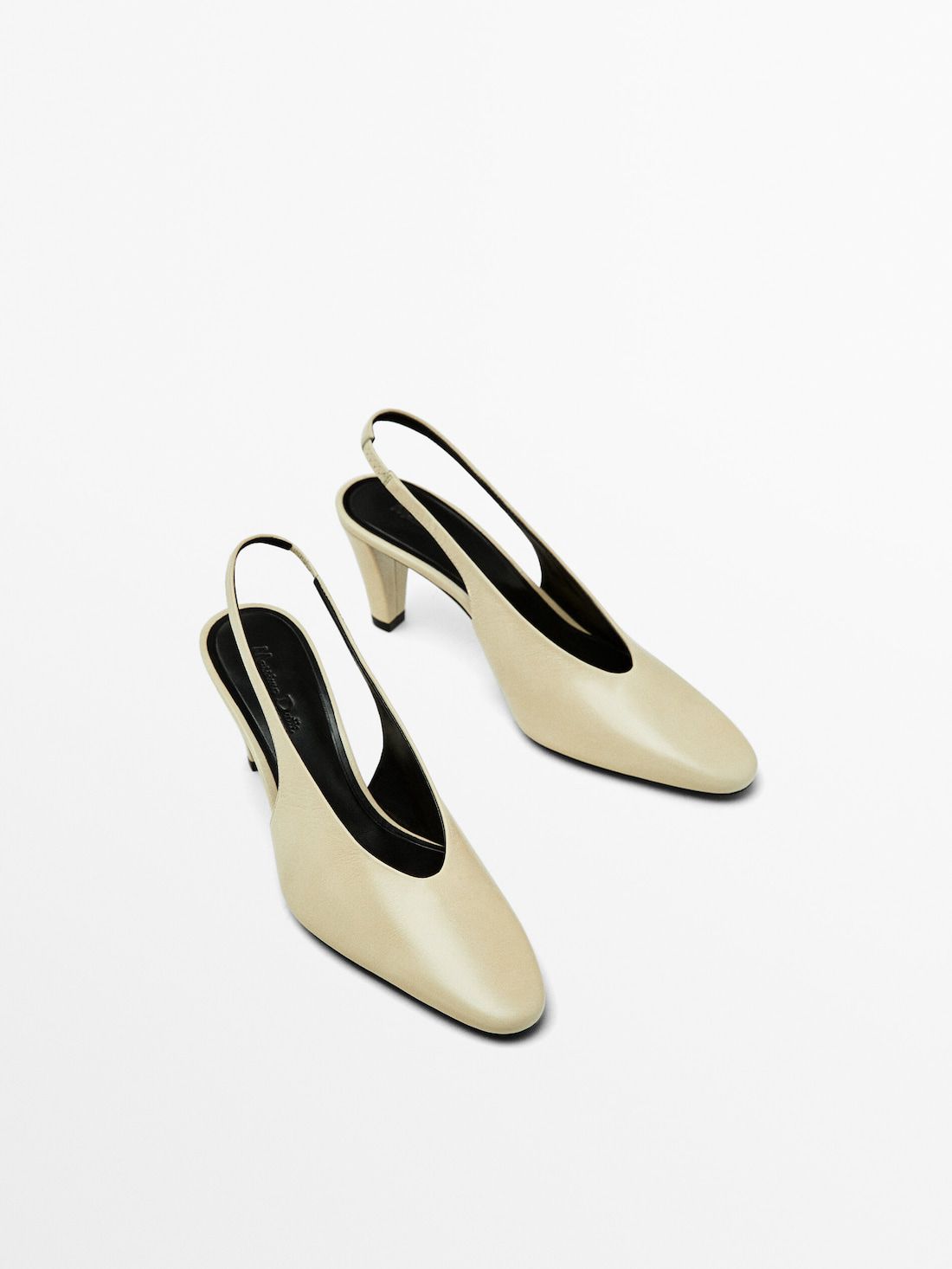 Massimo Dutti Leather Round Toe Women Slingback Shoes Cream | US-QZ8364590
