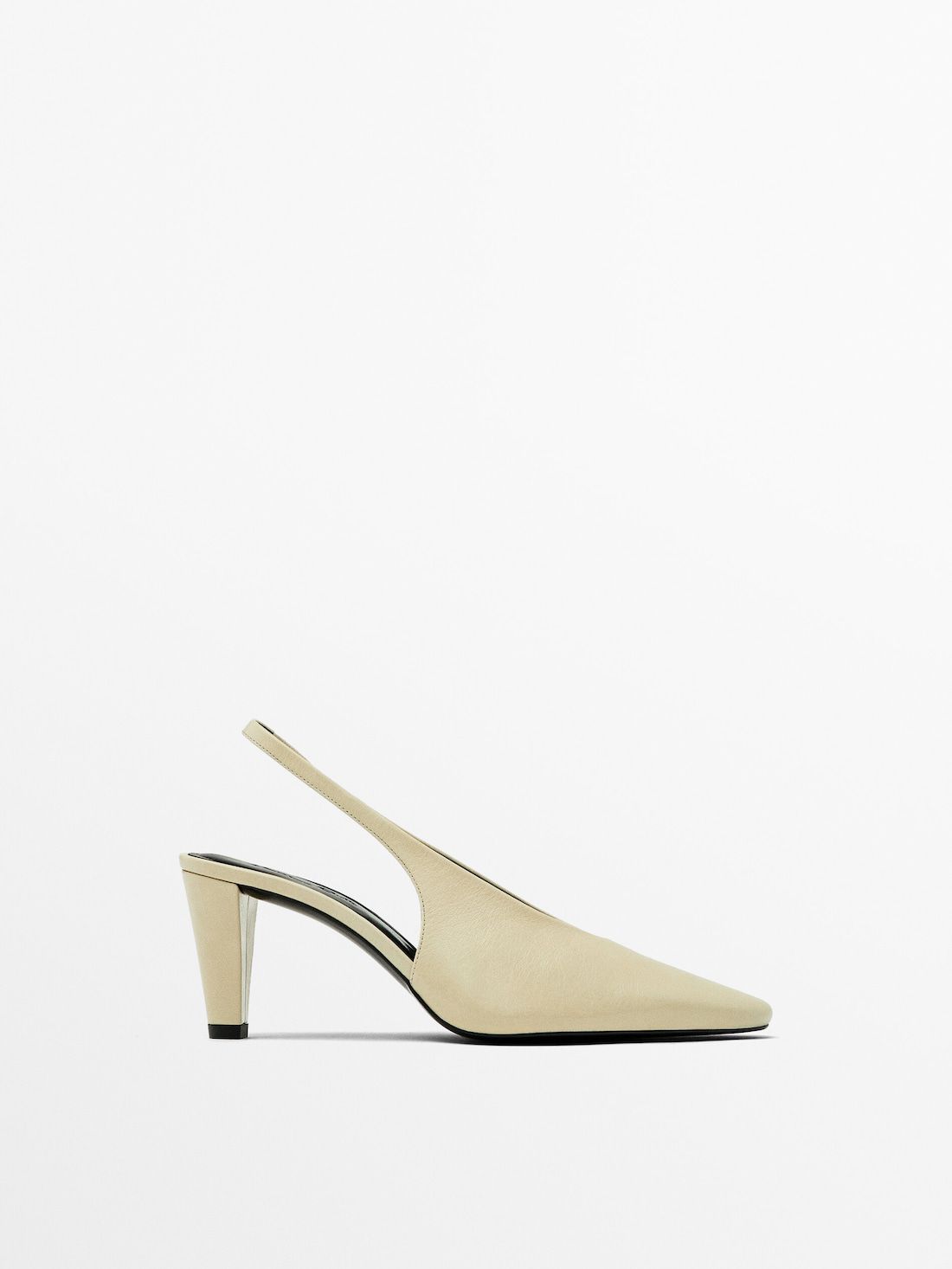 Massimo Dutti Leather Round Toe Women Slingback Shoes Cream | US-QZ8364590