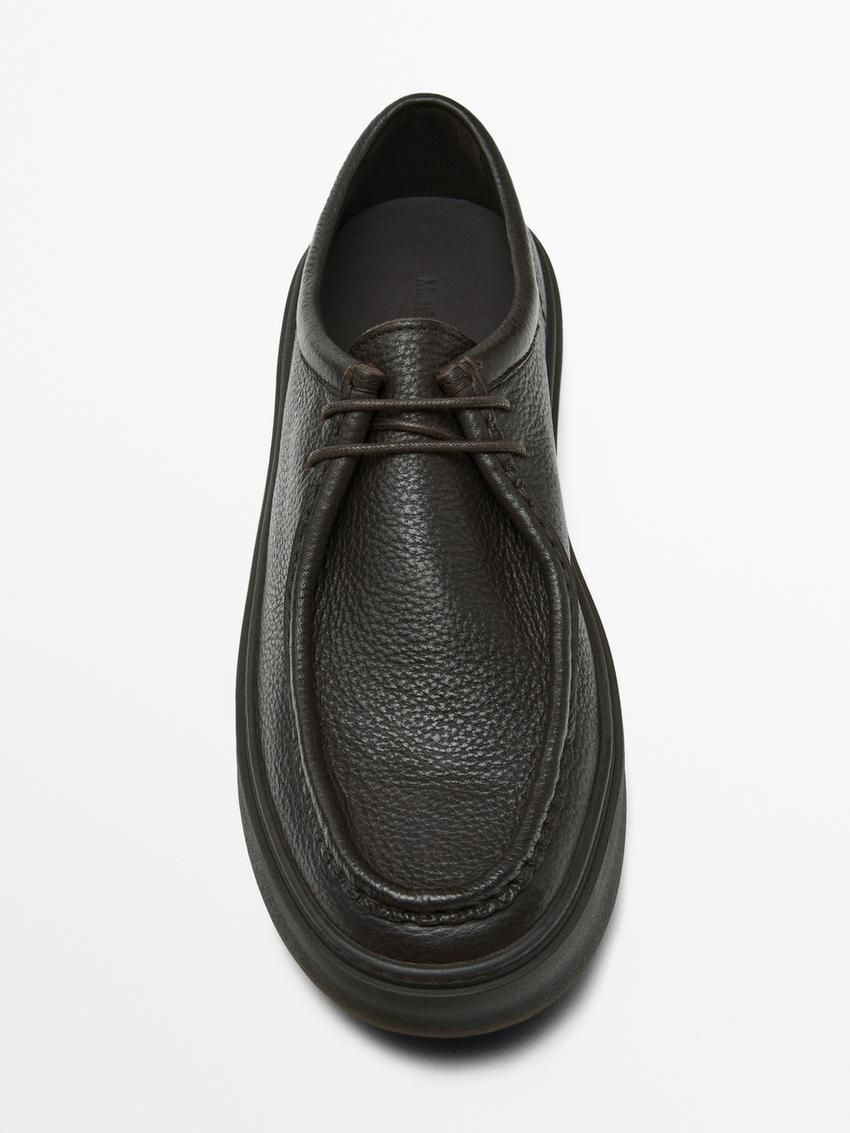 Massimo Dutti Leather Shoes With Moc Toe Men Slip On Shoes Dark Brown | US-DN7910483