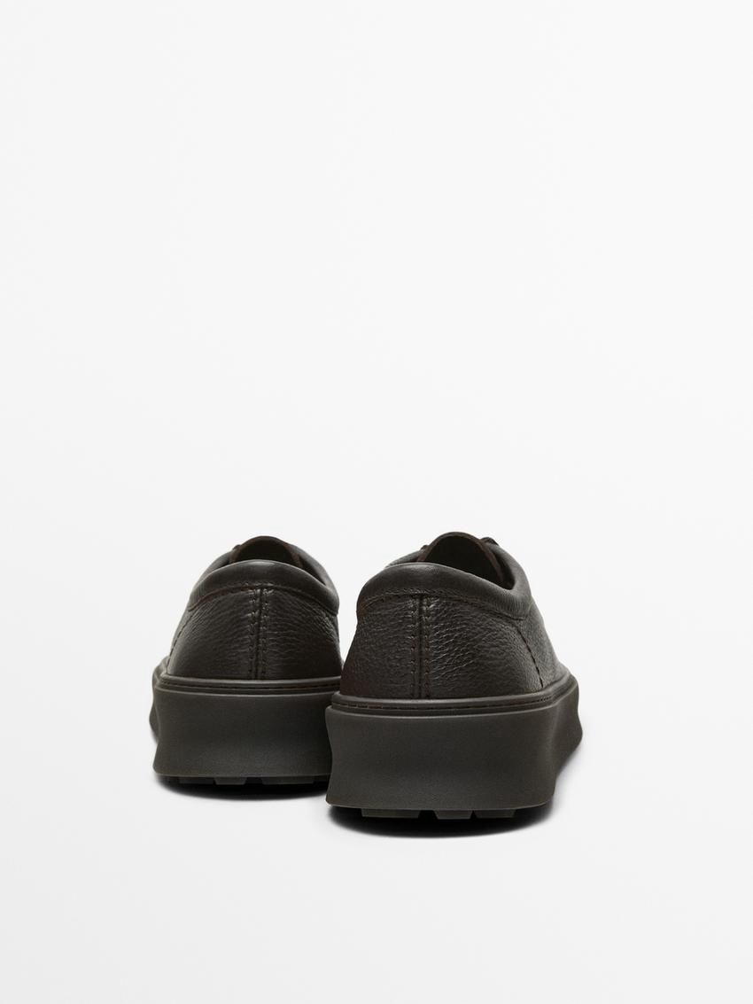 Massimo Dutti Leather Shoes With Moc Toe Men Slip On Shoes Dark Brown | US-DN7910483