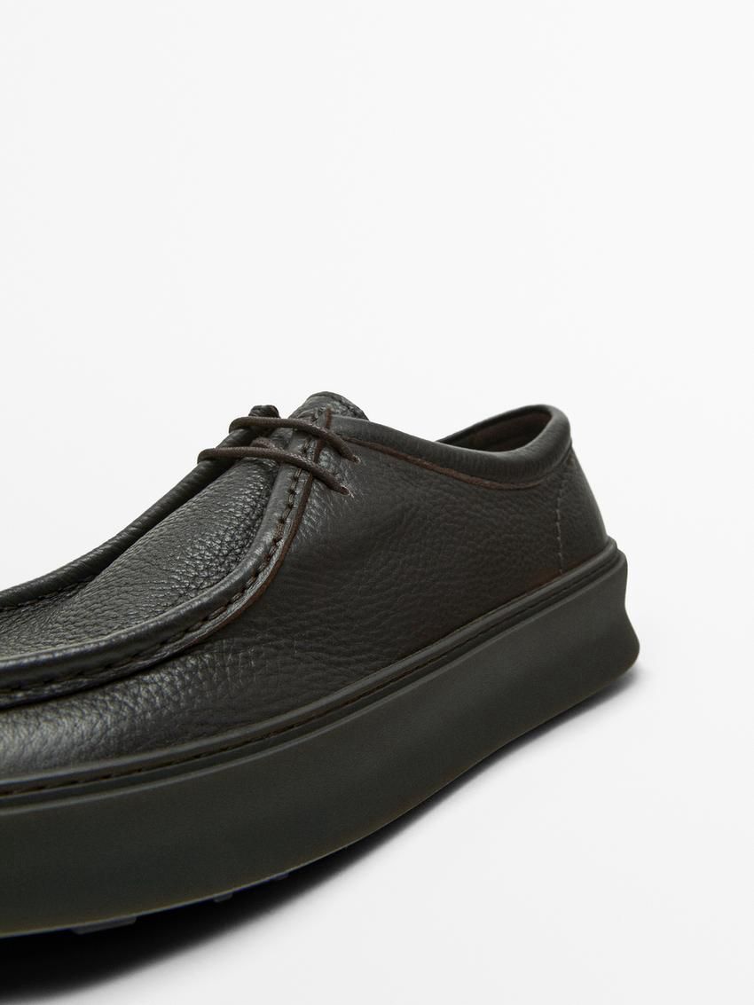 Massimo Dutti Leather Shoes With Moc Toe Men Slip On Shoes Dark Brown | US-DN7910483