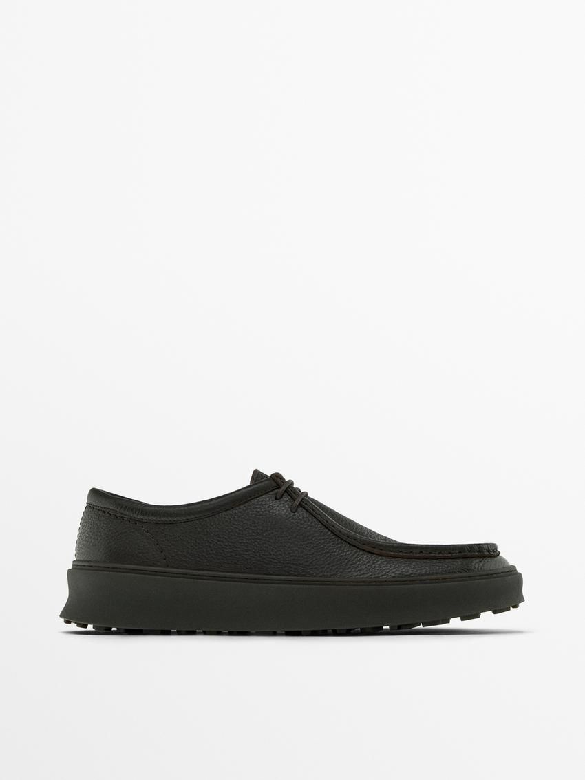 Massimo Dutti Leather Shoes With Moc Toe Men Slip On Shoes Dark Brown | US-DN7910483