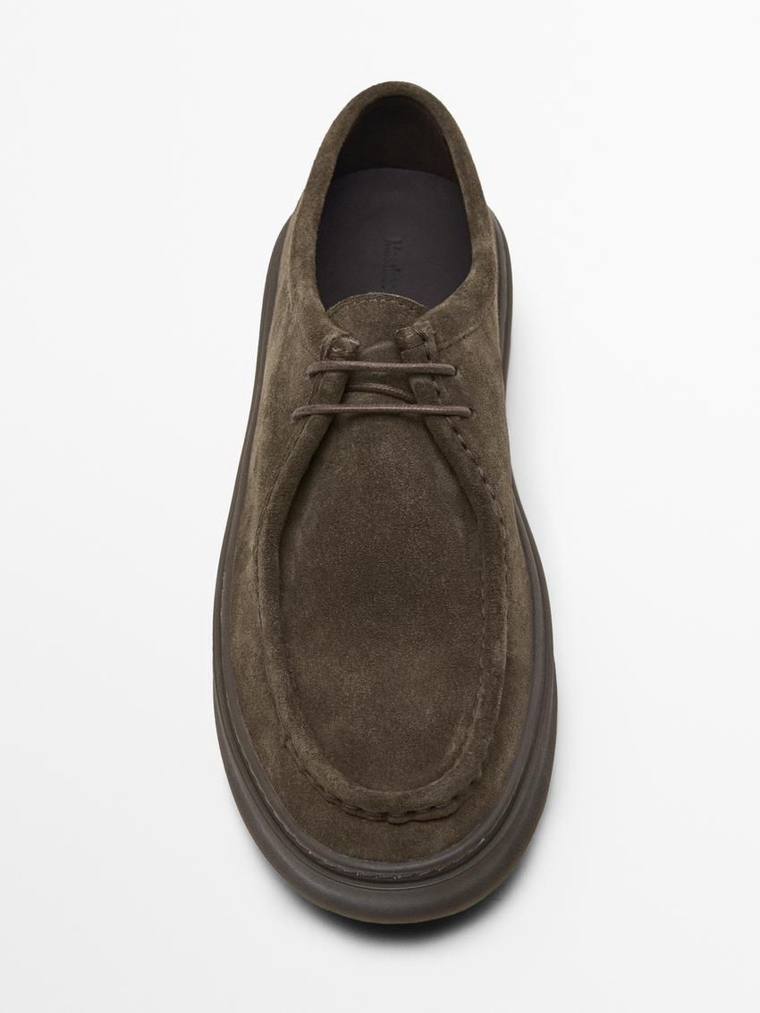 Massimo Dutti Leather Shoes With Moc Toe Men Slip On Shoes Brown Beige | US-UZ3407629