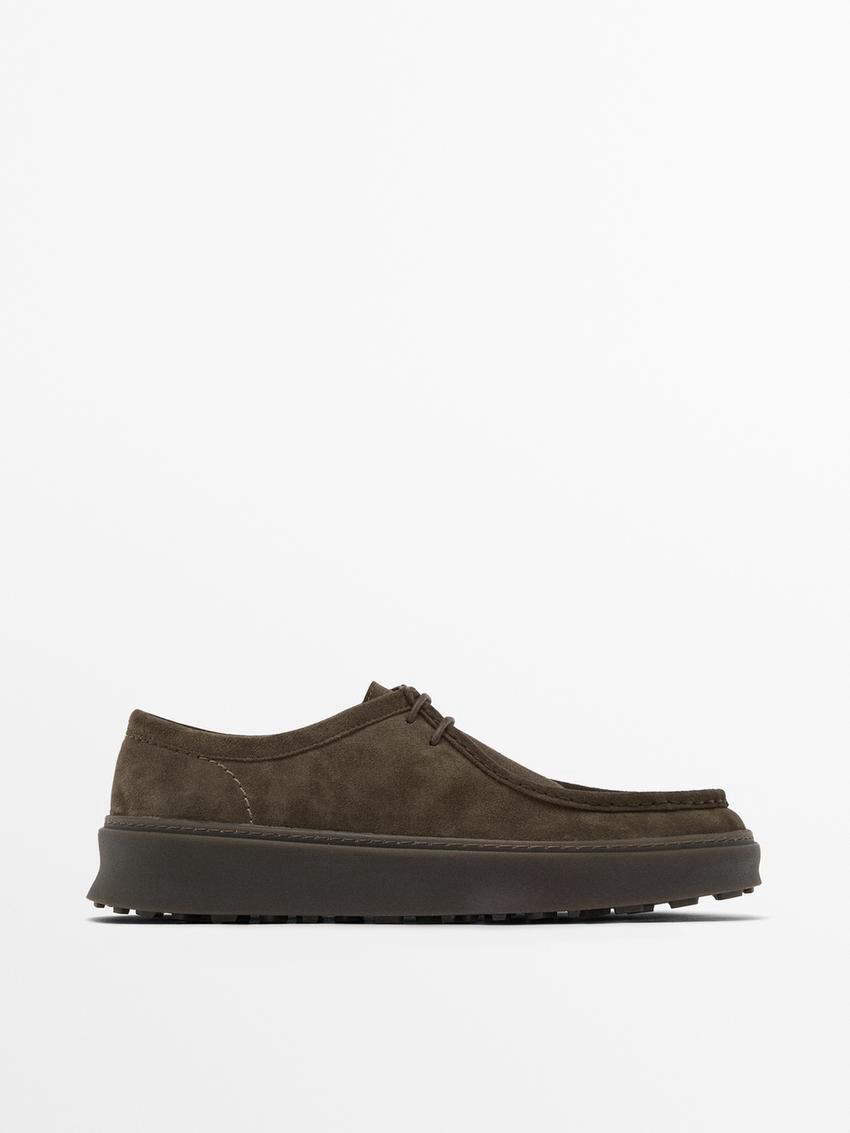 Massimo Dutti Leather Shoes With Moc Toe Men Slip On Shoes Brown Beige | US-UZ3407629