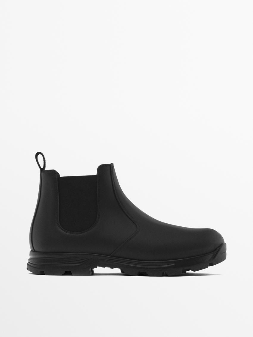 Massimo Dutti Leather Sock Ankle With Vibram Detail Men Chelsea Boots Black | US-XA3287019