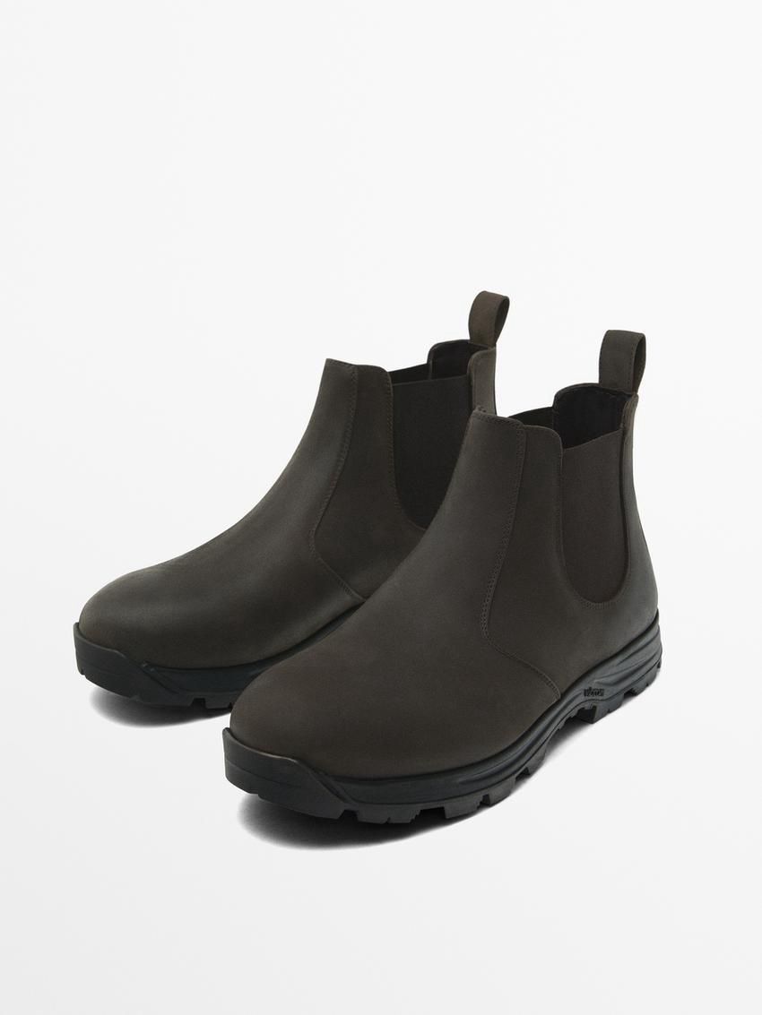 Massimo Dutti Leather Sock Ankle With Vibram Detail Men Chelsea Boots Dark Brown | US-XT9472018