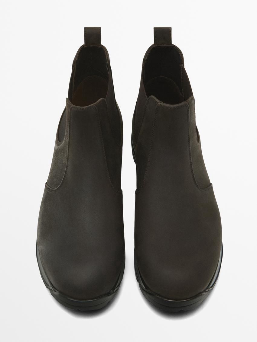 Massimo Dutti Leather Sock Ankle With Vibram Detail Men Chelsea Boots Dark Brown | US-XT9472018