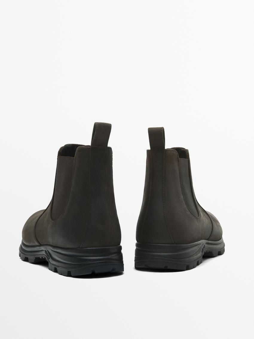 Massimo Dutti Leather Sock Ankle With Vibram Detail Men Chelsea Boots Dark Brown | US-XT9472018