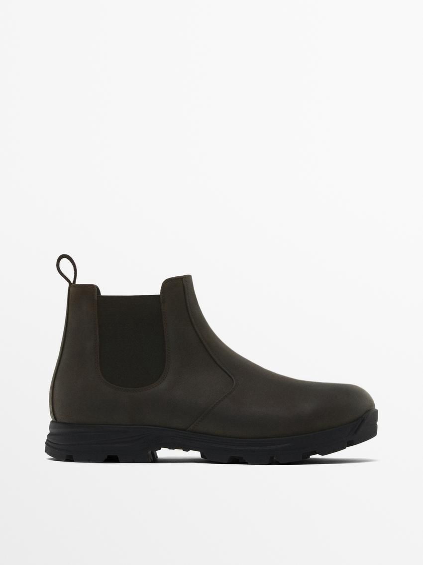 Massimo Dutti Leather Sock Ankle With Vibram Detail Men Chelsea Boots Dark Brown | US-XT9472018