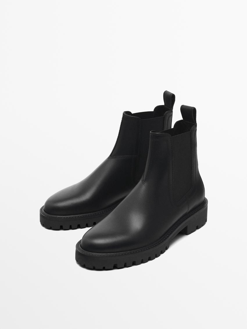 Massimo Dutti Leather Stretch Women Ankle Boots Black | US-YQ2594617
