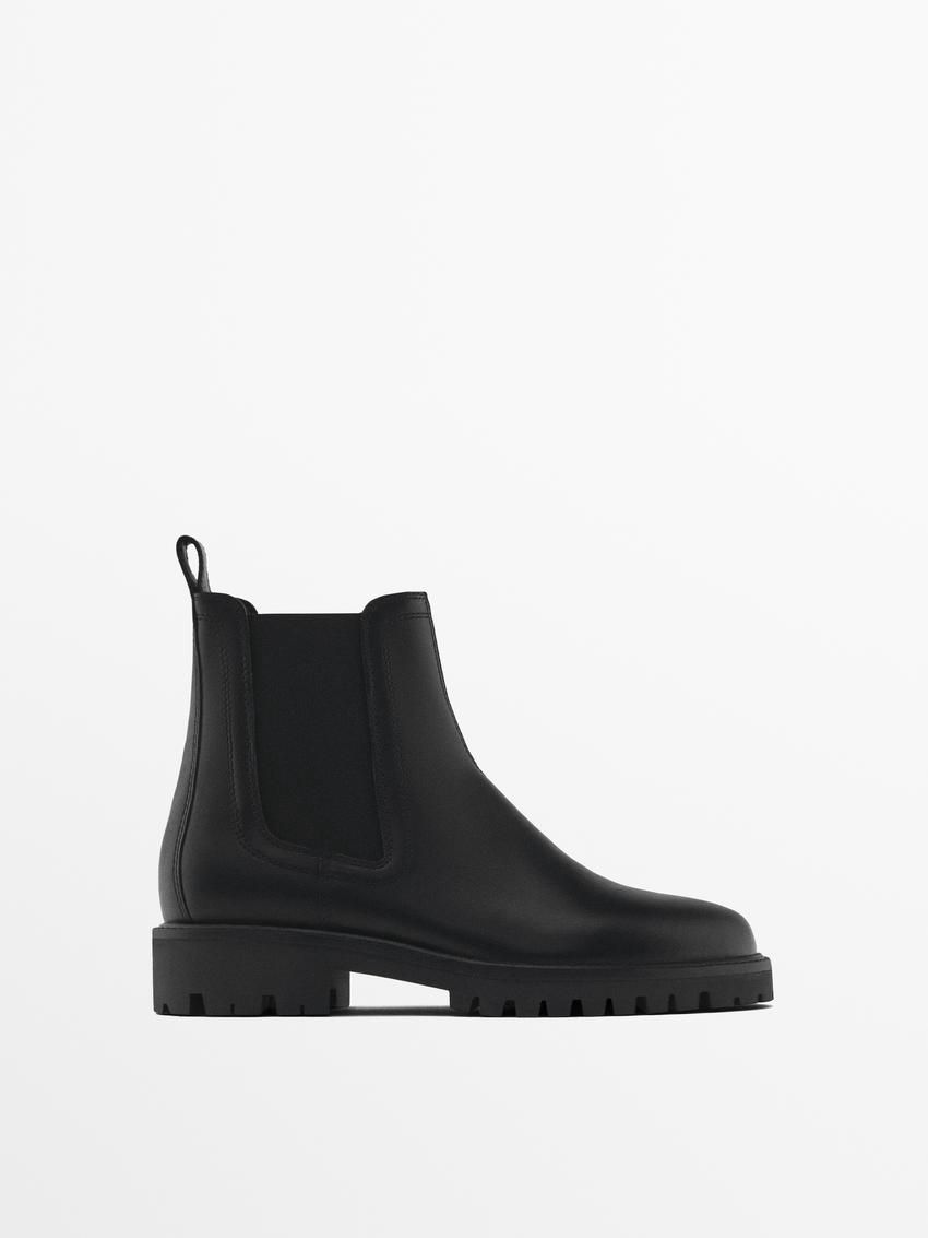 Massimo Dutti Leather Stretch Women Ankle Boots Black | US-YQ2594617
