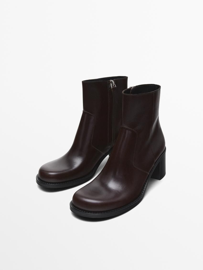 Massimo Dutti Leather With Block Heels Women Ankle Boots Dark Brown | US-FH9364257