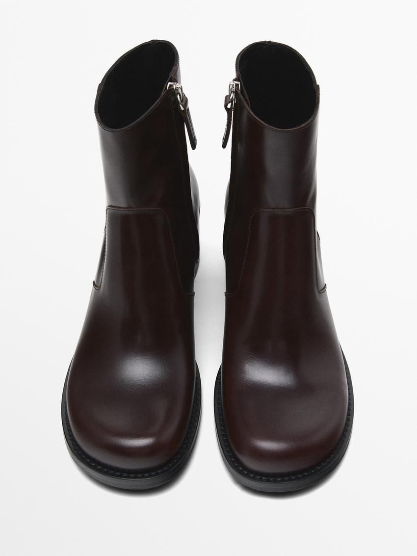 Massimo Dutti Leather With Block Heels Women Ankle Boots Dark Brown | US-FH9364257