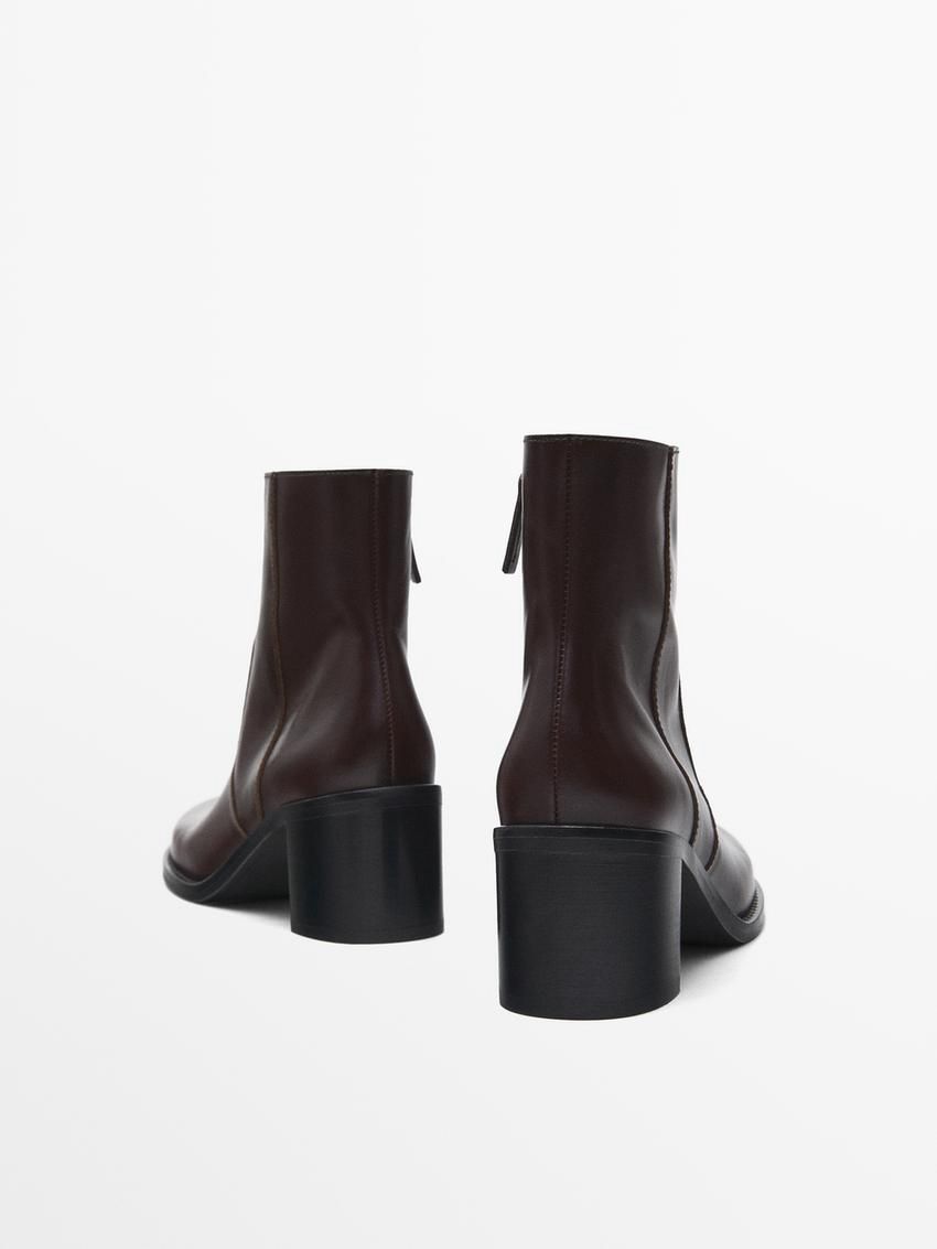 Massimo Dutti Leather With Block Heels Women Ankle Boots Dark Brown | US-FH9364257