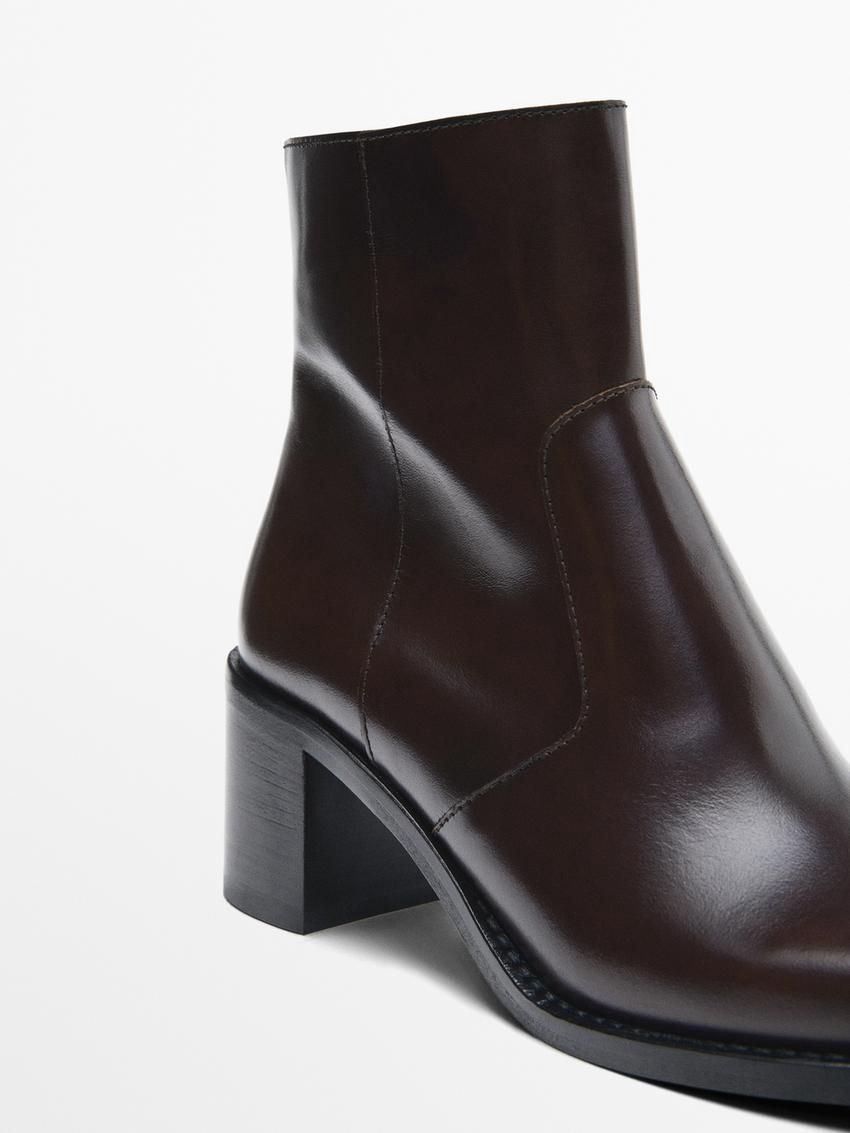 Massimo Dutti Leather With Block Heels Women Ankle Boots Dark Brown | US-FH9364257