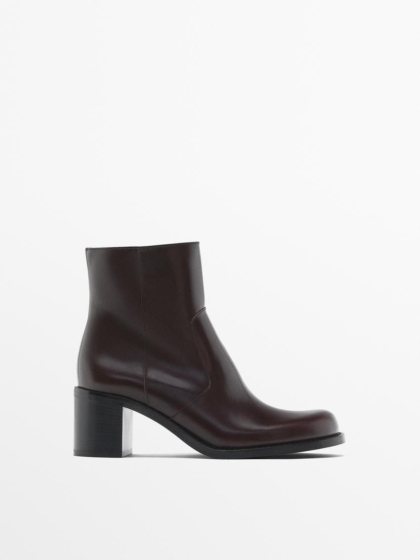 Massimo Dutti Leather With Block Heels Women Ankle Boots Dark Brown | US-FH9364257