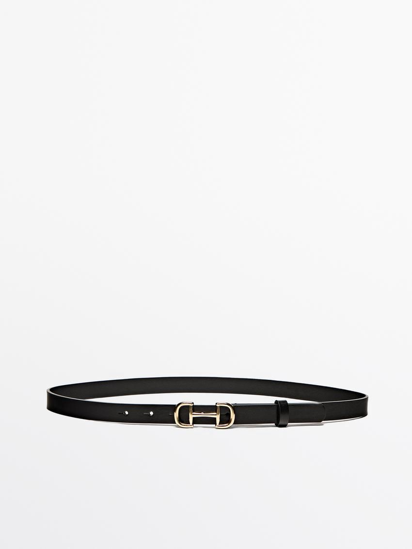 Massimo Dutti Leather With Double Buckle Women Belt Black | US-YZ3160742