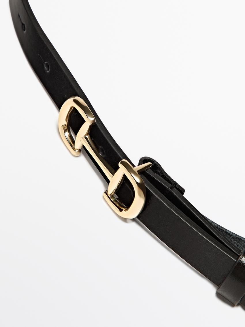 Massimo Dutti Leather With Double Buckle Women Belt Black | US-YZ3160742