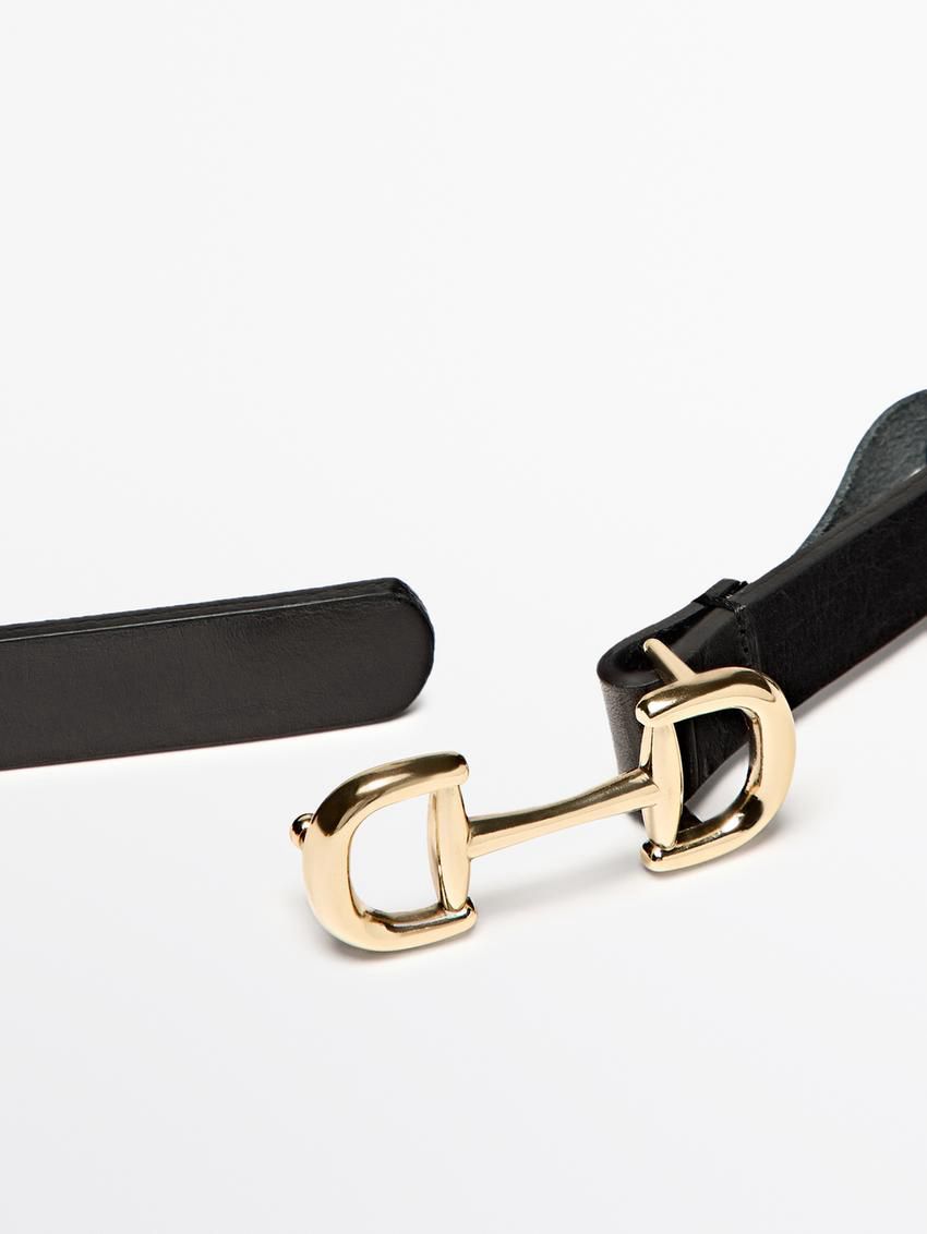 Massimo Dutti Leather With Double Buckle Women Belt Black | US-YZ3160742