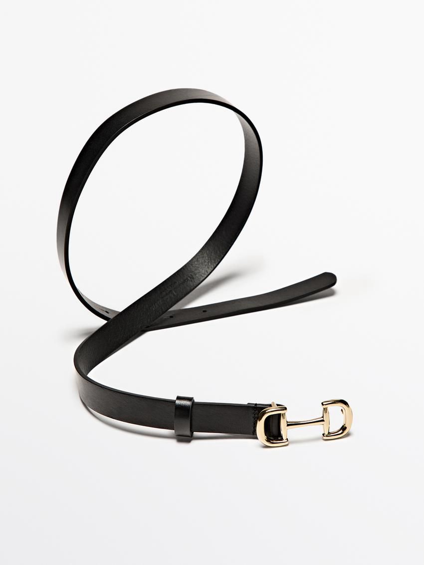 Massimo Dutti Leather With Double Buckle Women Belt Black | US-YZ3160742