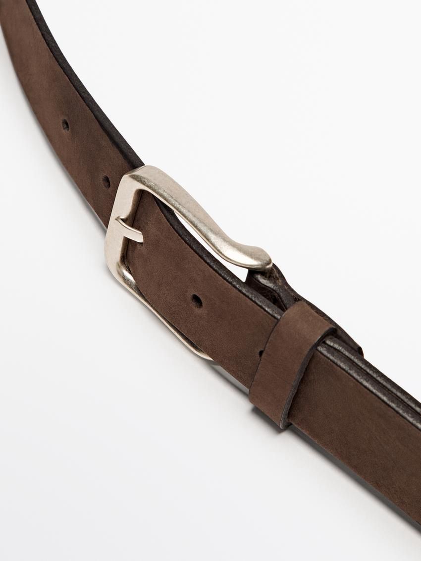 Massimo Dutti Leather With Square Buckle Men Belt Brown | US-GC2687451