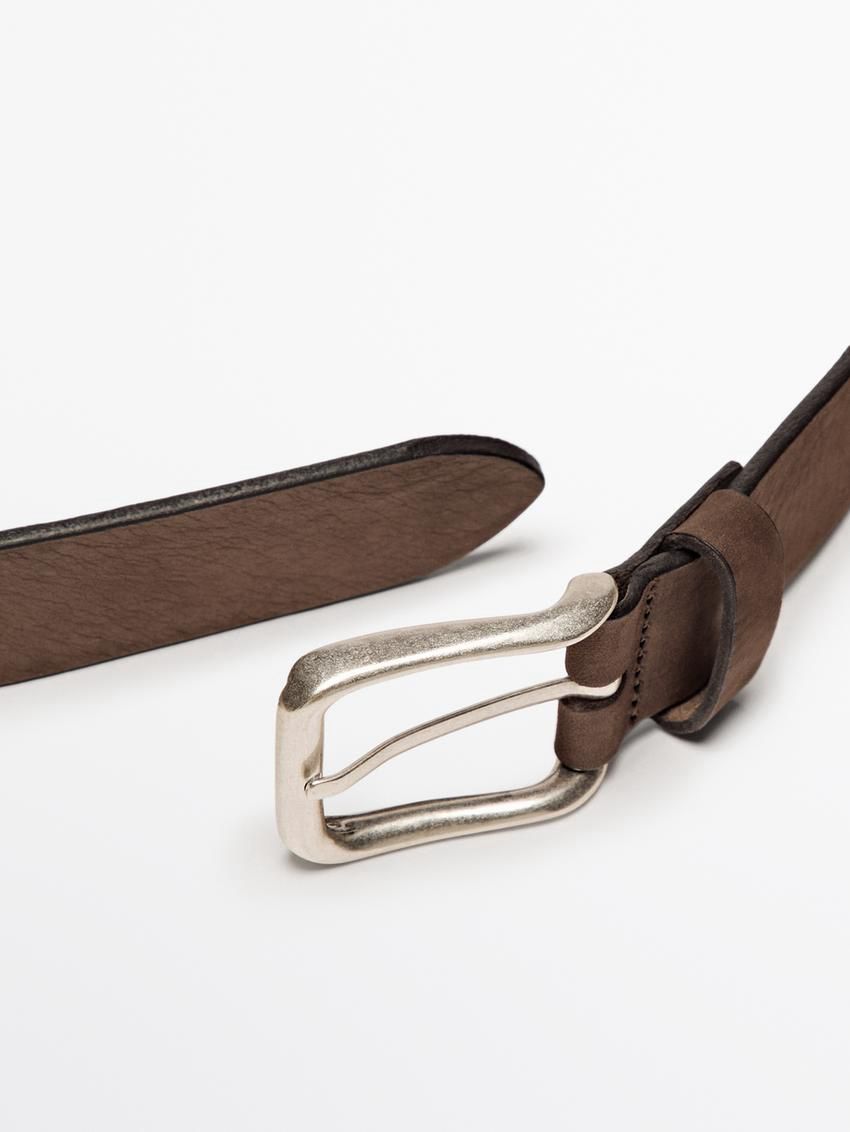 Massimo Dutti Leather With Square Buckle Men Belt Brown | US-GC2687451