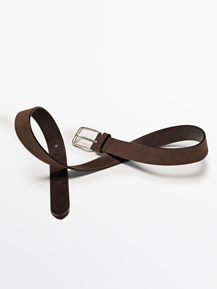 Massimo Dutti Leather With Square Buckle Men Belt Brown | US-GC2687451