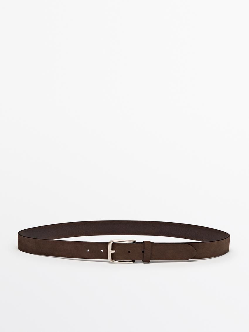 Massimo Dutti Leather With Square Buckle Men Belt Brown | US-GC2687451