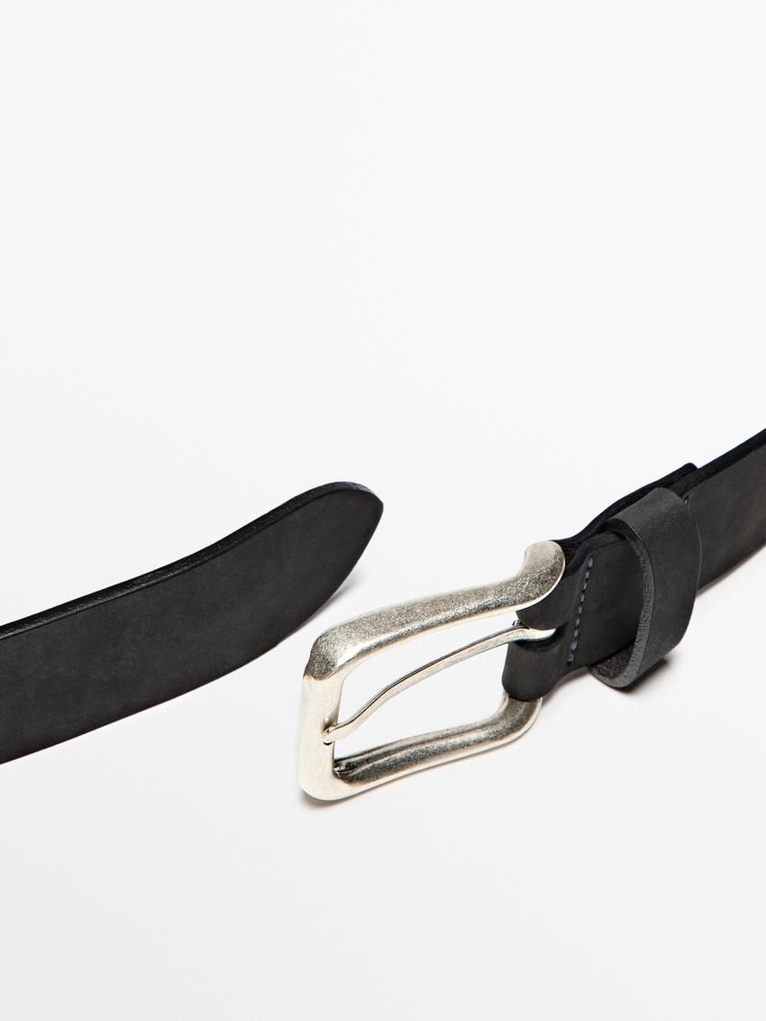 Massimo Dutti Leather With Square Buckle Men Belt Black | US-RC8965170