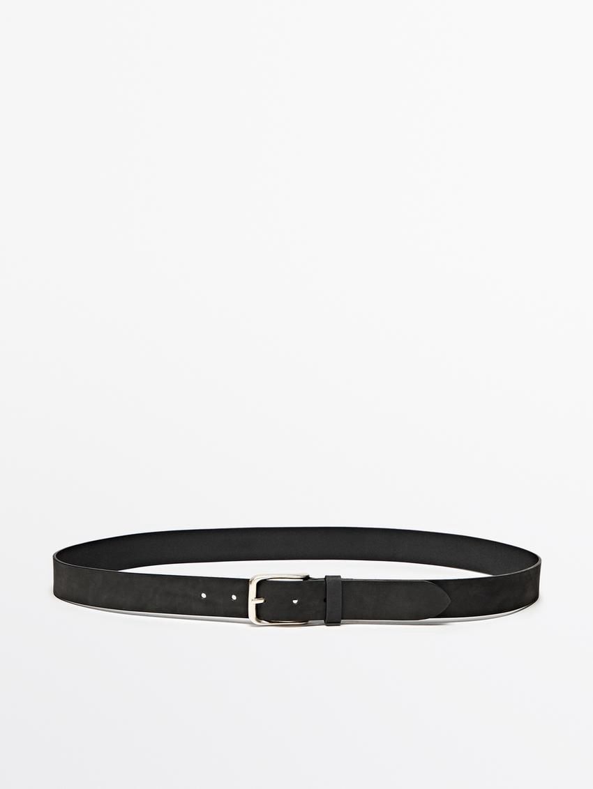Massimo Dutti Leather With Square Buckle Men Belt Black | US-RC8965170