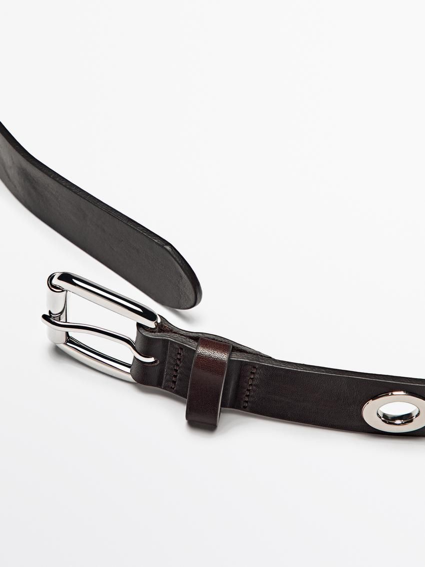 Massimo Dutti Leather With Studs Women Belt Dark Brown | US-PZ5083214