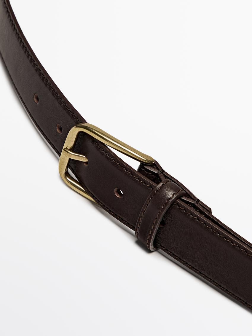 Massimo Dutti Leather With Topstitching Detail Men Belt Brown | US-IR7123485