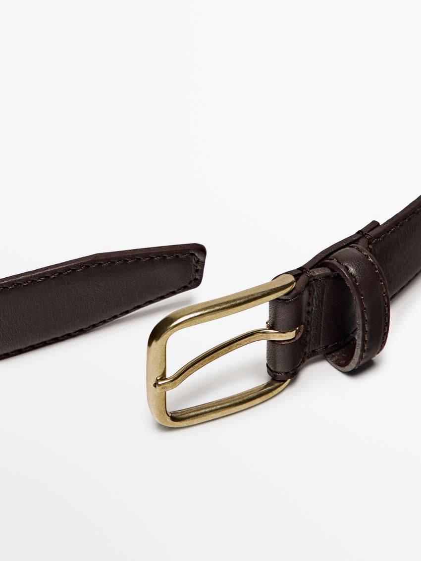 Massimo Dutti Leather With Topstitching Detail Men Belt Brown | US-IR7123485
