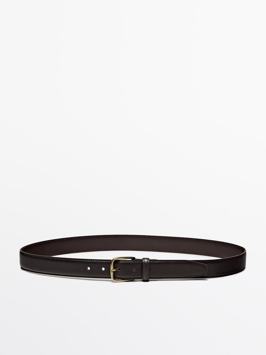 Massimo Dutti Leather With Topstitching Detail Men Belt Brown | US-IR7123485