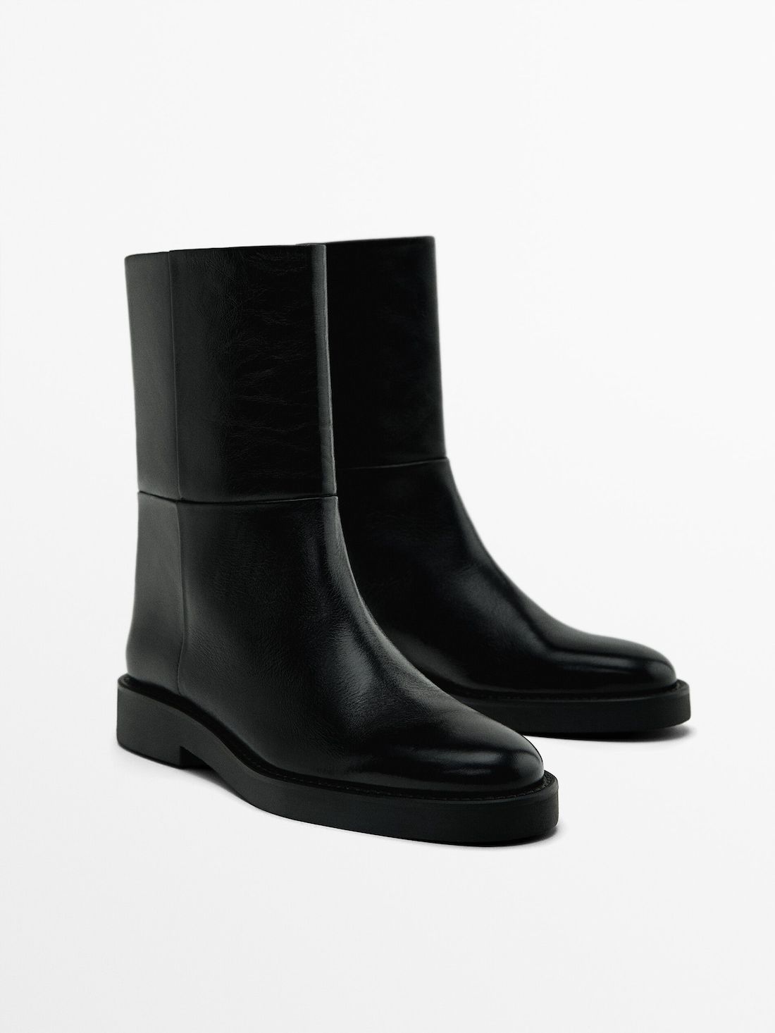 Massimo Dutti Leather Women Ankle Boots Black | US-LE7204936