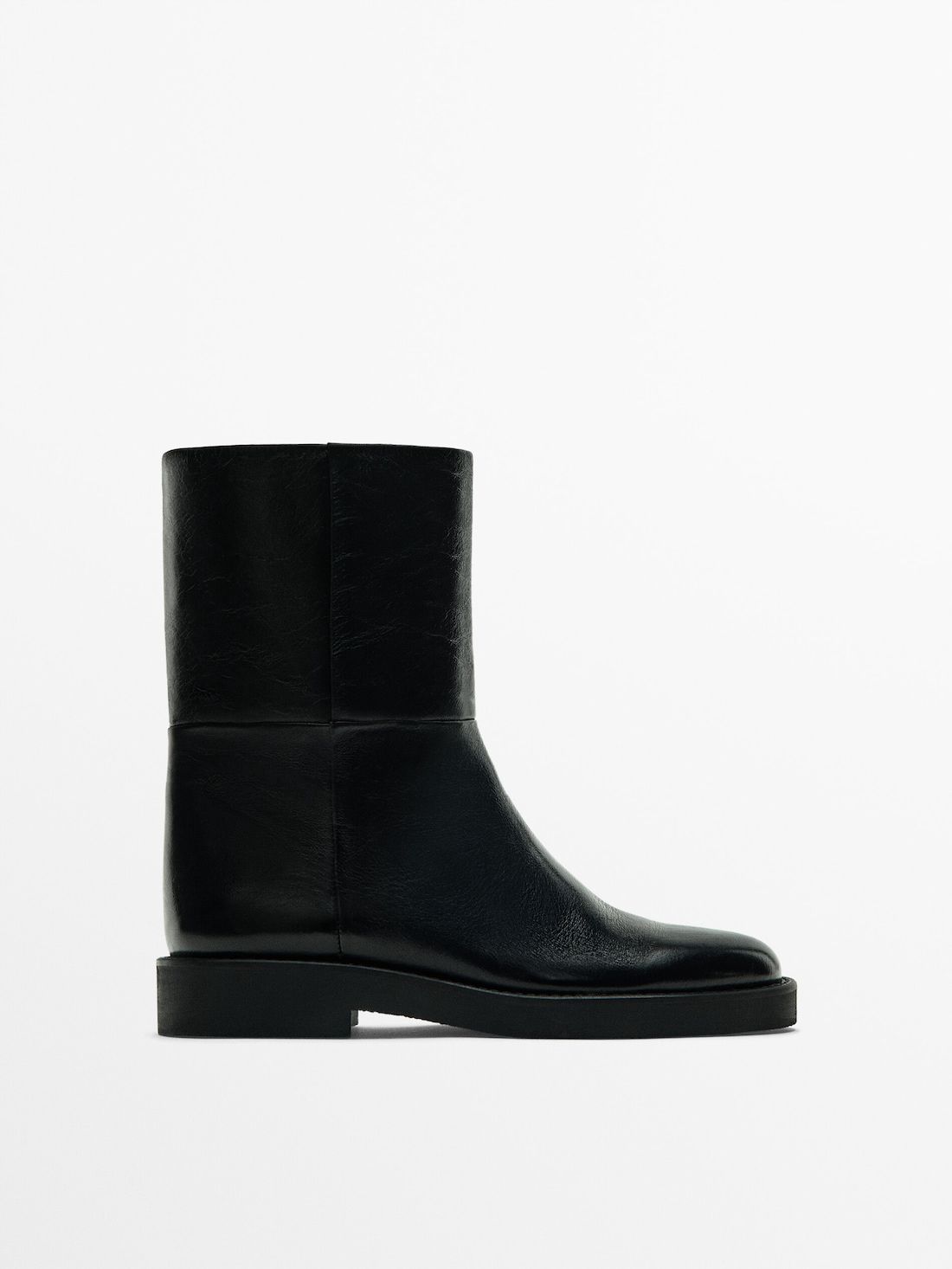 Massimo Dutti Leather Women Ankle Boots Black | US-LE7204936