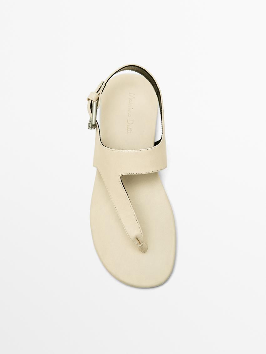 Massimo Dutti Leather Women Flat Sandals Cream | US-NL4315927