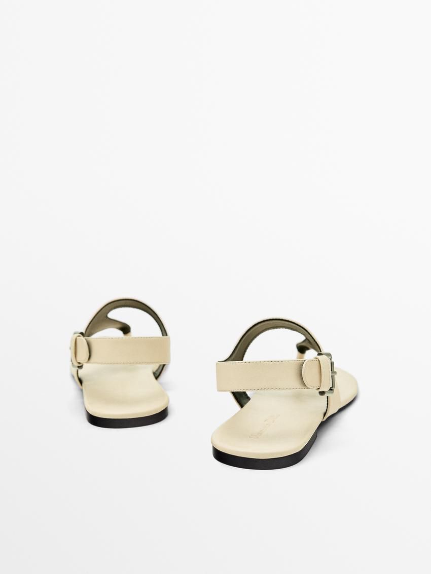 Massimo Dutti Leather Women Flat Sandals Cream | US-NL4315927