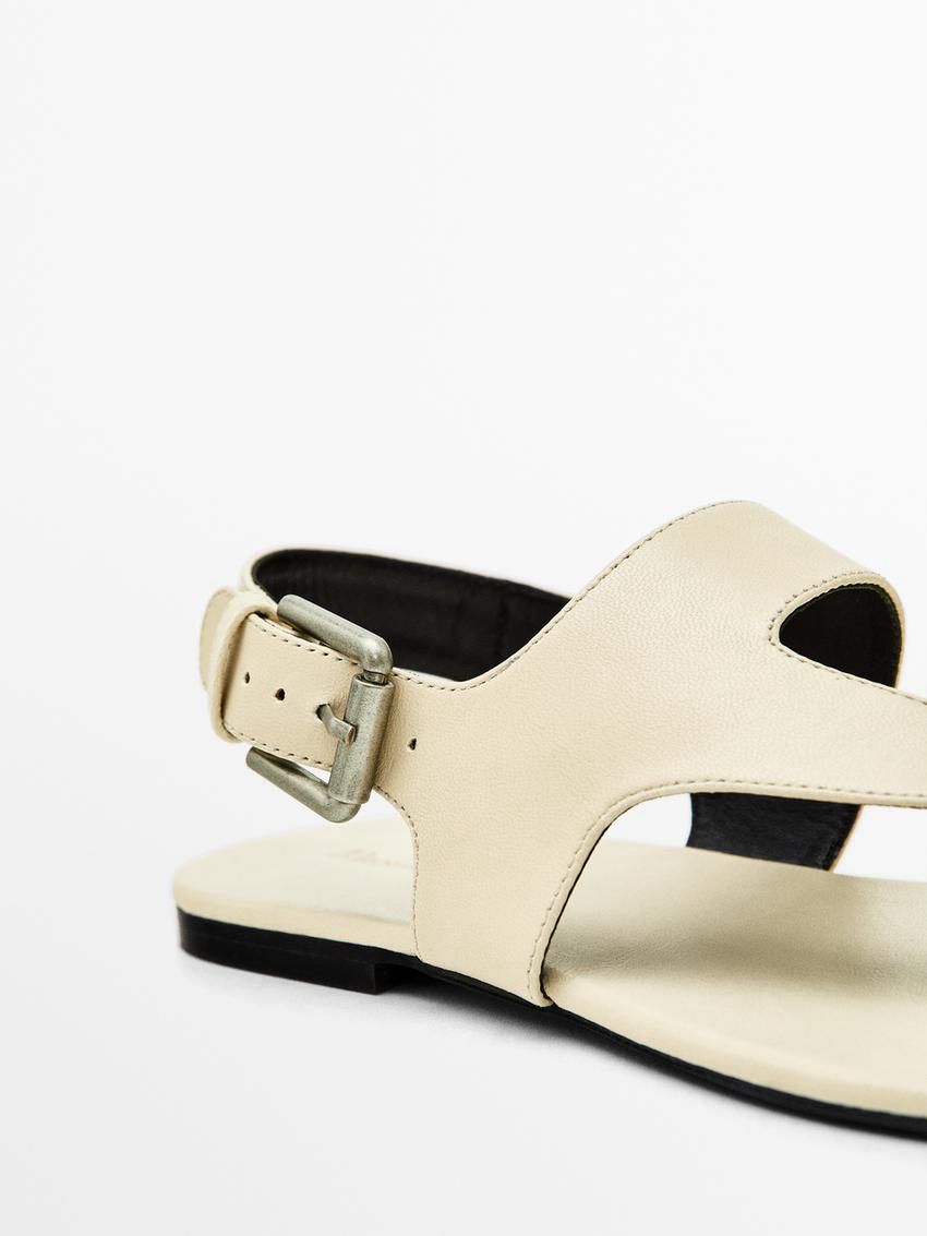 Massimo Dutti Leather Women Flat Sandals Cream | US-NL4315927