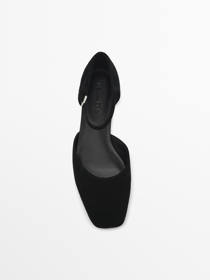 Massimo Dutti Leather Women Flat Shoes Black | US-DR6548701