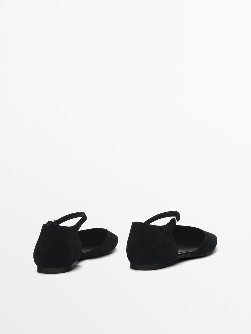 Massimo Dutti Leather Women Flat Shoes Black | US-DR6548701