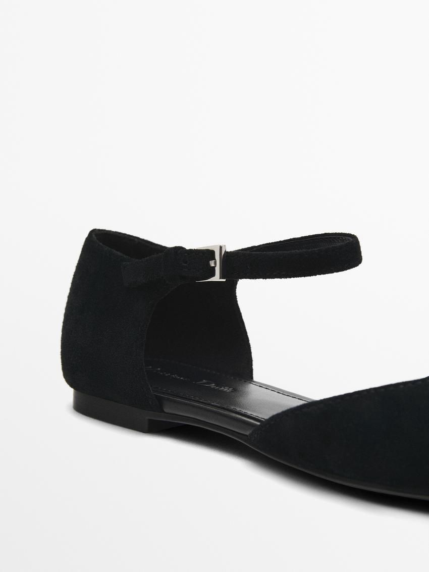 Massimo Dutti Leather Women Flat Shoes Black | US-DR6548701