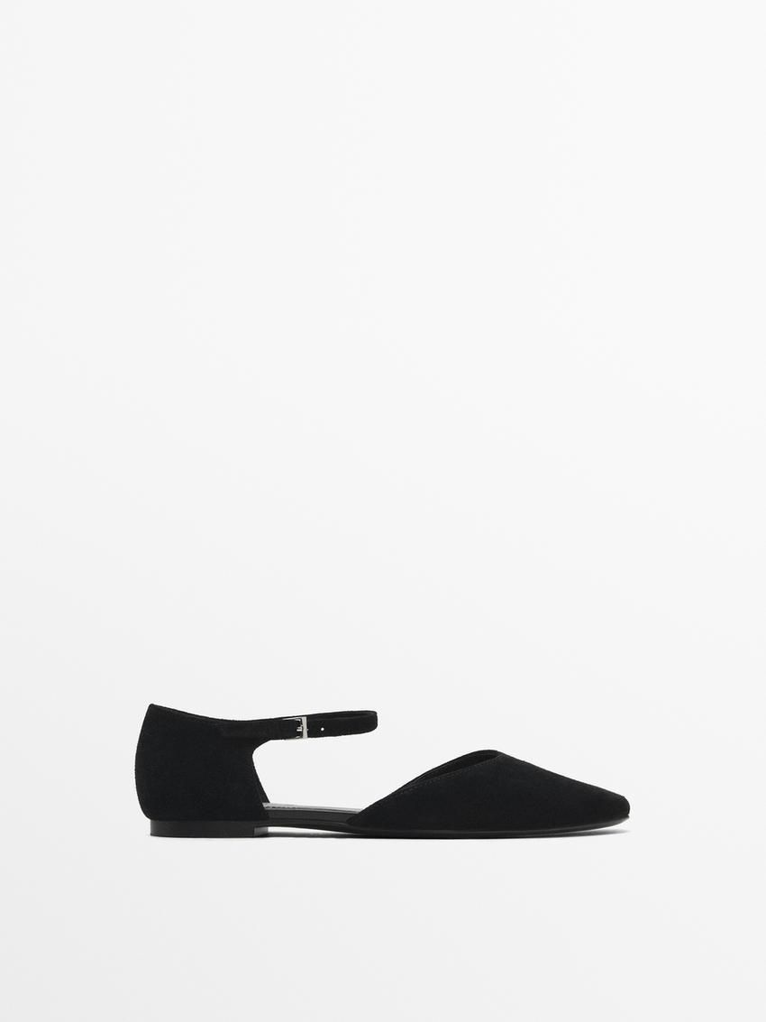 Massimo Dutti Leather Women Flat Shoes Black | US-DR6548701