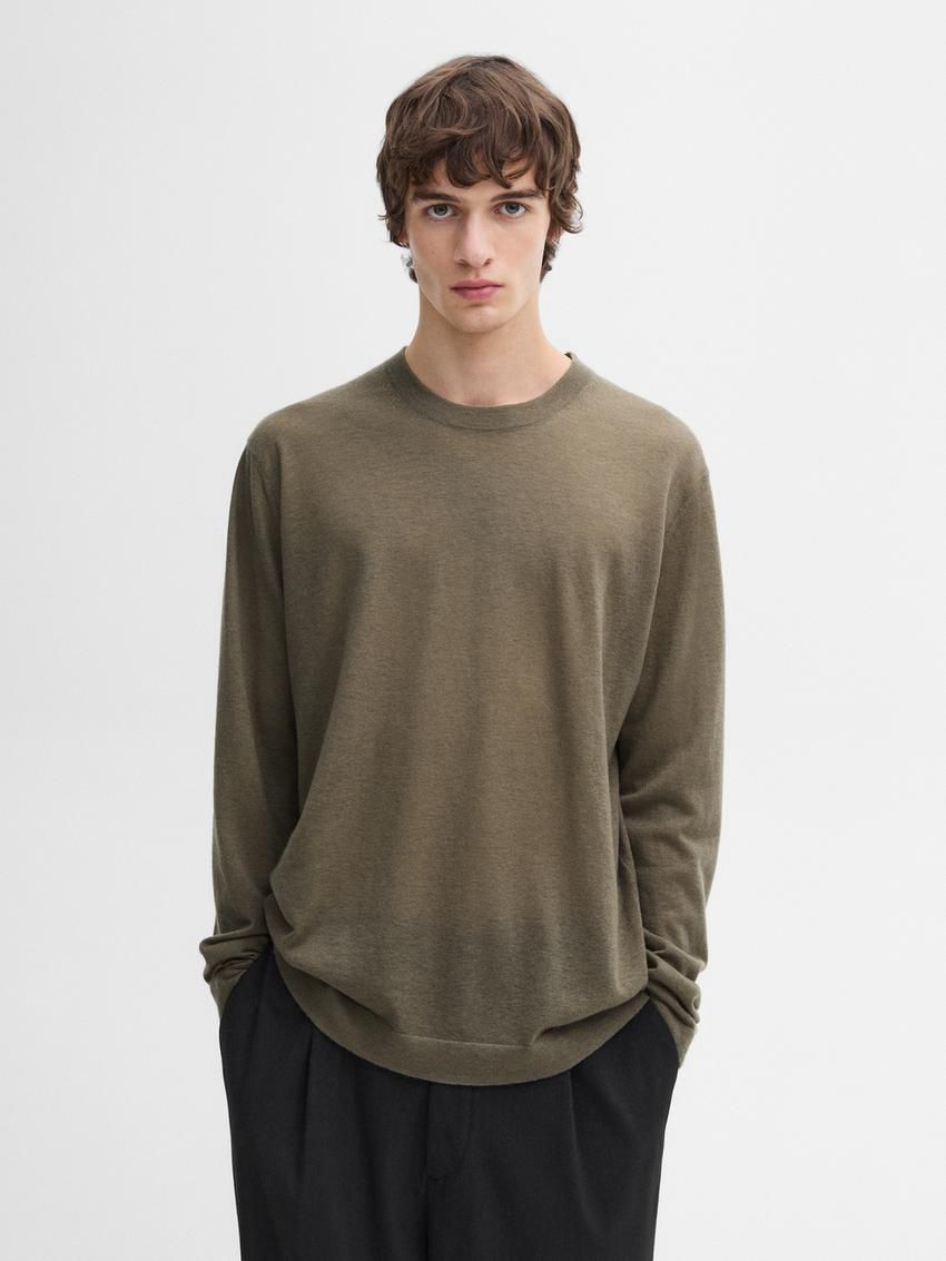 Massimo Dutti Lightweight Cashmere Knitted Men Jumpers Khaki | US-BA6725914